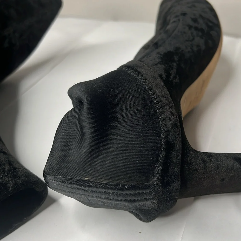 Jimmy Choo 39.5 Louella Black Crushed Velvet Pull On Ankle Boots 3” Heel